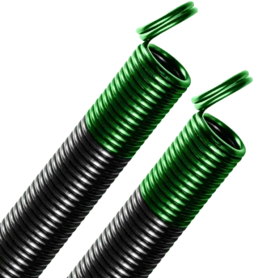 ? Double Looped end extension spring- GREEN
? Rated for a minimum of 10,000 cycles
? Black coated and color coded (industry standard)